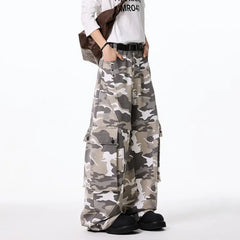 Threebooy Mens Cargo pants Cotton Camo Workwear Pants Loose Fit Wide Leg Military Tactical Casual Trousers Urban Outdoor Clothing 2025