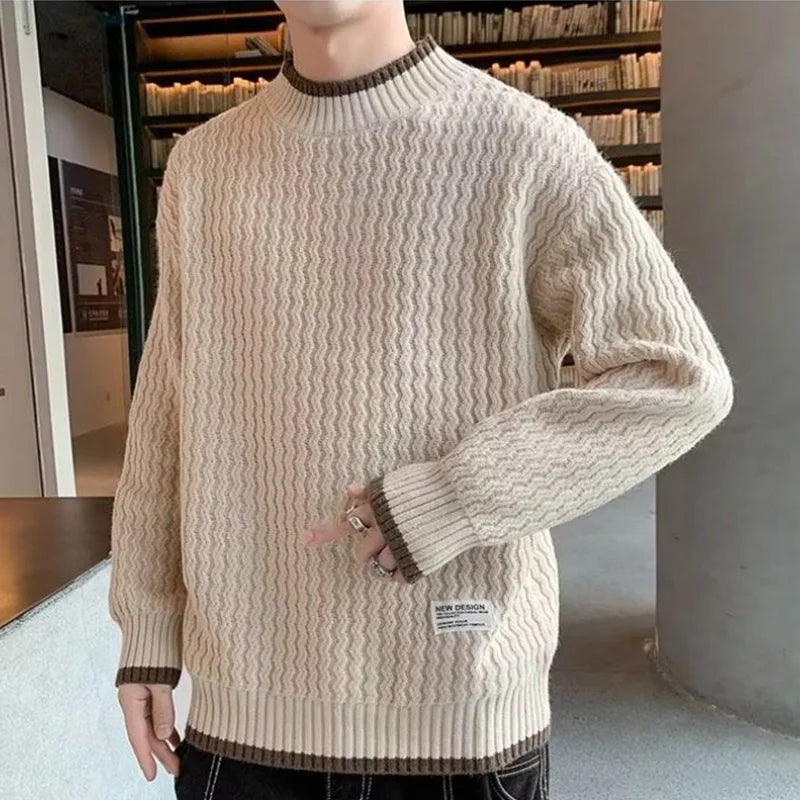 Threebooy Fashion O-Neck Knitted Spliced Fake Two Pieces Sweaters Men's Clothing Autumn Winter Loose Korean Pullovers All-match Tops