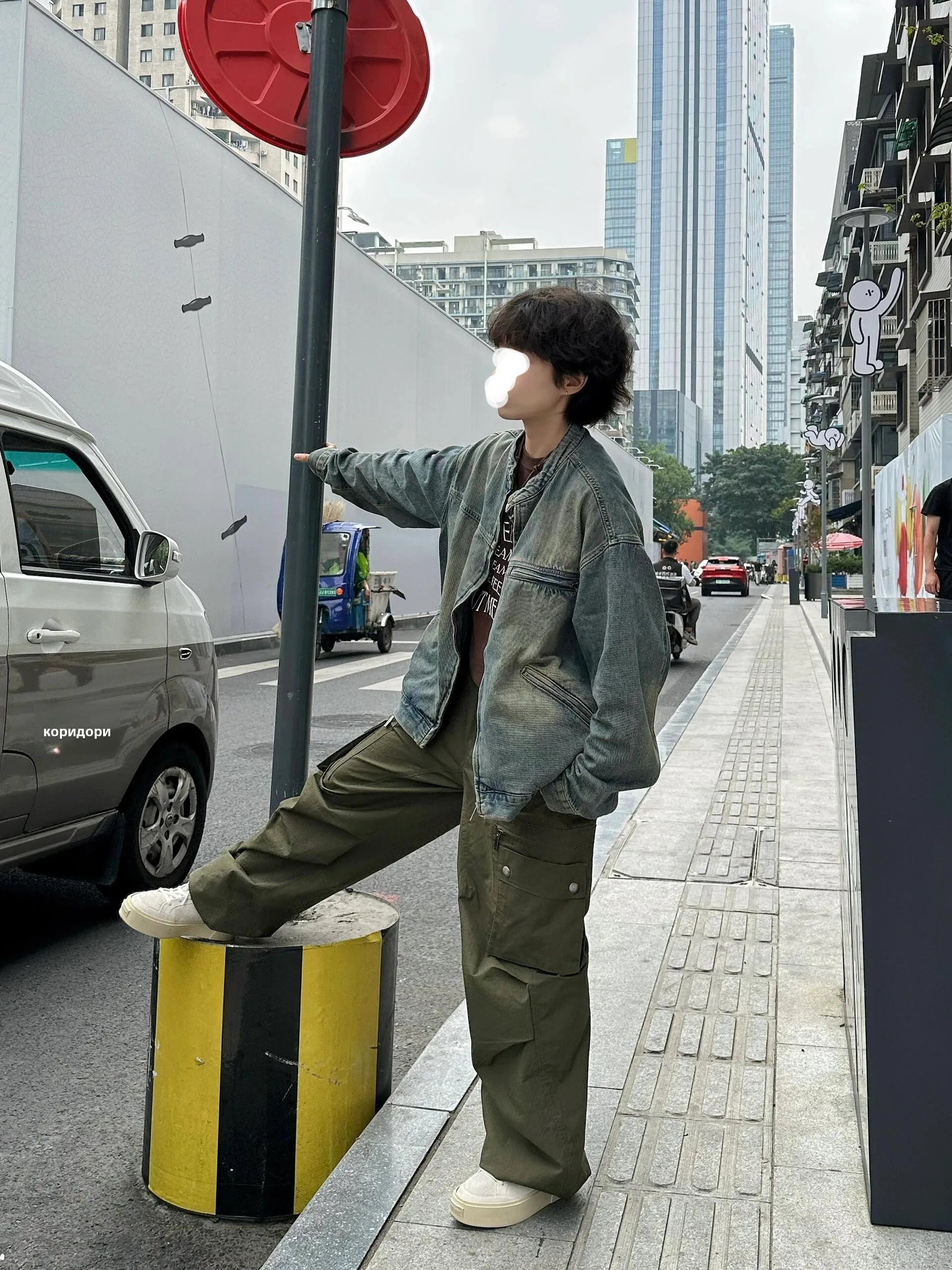 Threebooy Waed adual Denim Jaet Men's Spring Autumn Zipper Cardigan American Retro Jaet Heavy Work Small Stand Collar Jeans Coat