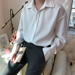 Threebooy Double Collar Long Sleeve Shirt Men White Shirt Vintage Wine Red Shirts Men Korean Comfortable Blouse Casual Loose Lapel Shirt