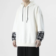 Threebooy Spring Hooded Patchwork Men Pullovers Retro Vintage Hoodies Drawstring Sweatshirt Unisex Tops Large Size 3XL