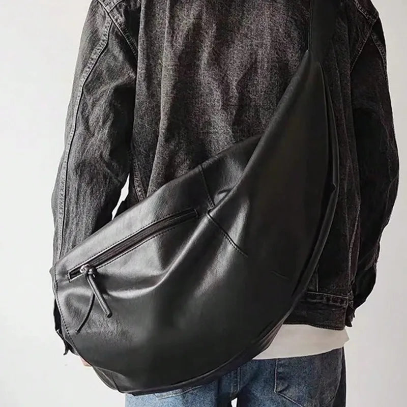 Threebooy Stylish Dumpling Shaped PU Crossbody Bag for Men, Suitable for Casual Outings and Large Capacity Needs