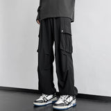 Threebooy Men's Loose Straight Cargo Pant Black Gray Drawstring Joggers