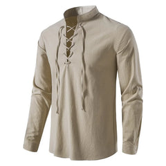 Threebooy  New Men's Casual Blouse Cotton Linen Shirt Tops Long Sleeve Tee Shirt Spring Autumn Slanted Placket Vintage Yoga Shirts
