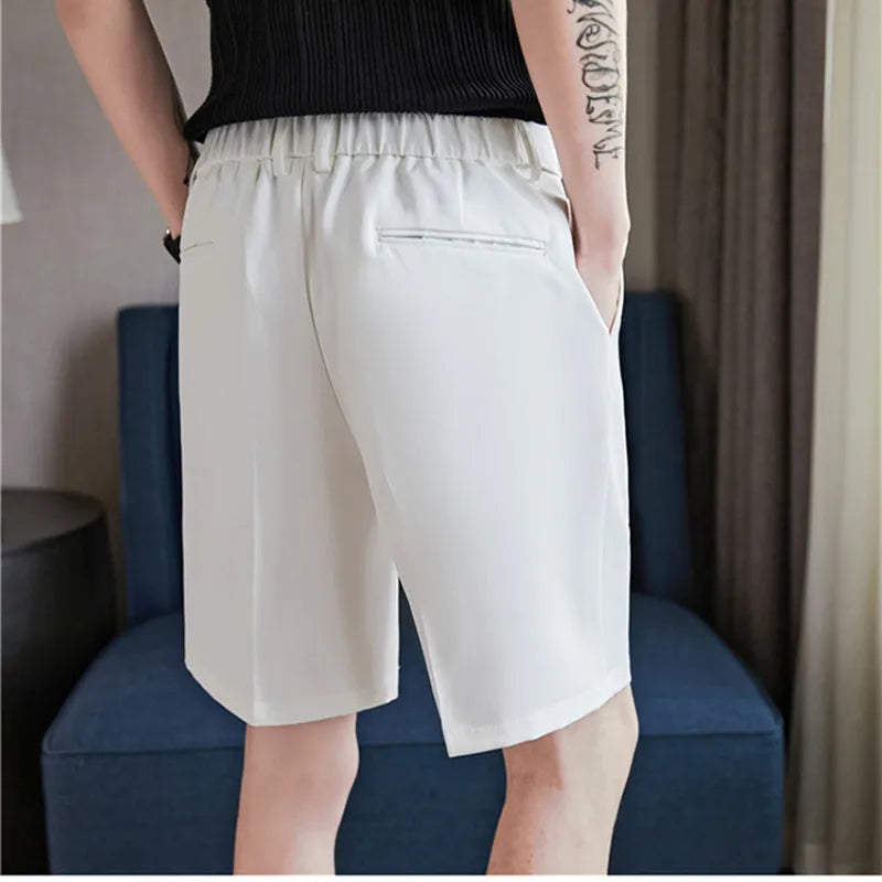 Threebooy Pleated Shorts Men Summer White Shorts Korean Fashion Casual Shorts Work Wear Clothes Breathable Comfort Slim Fit Bermudas