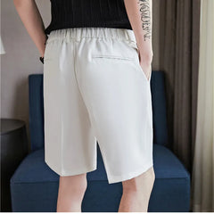 Threebooy Pleated Shorts Men Summer White Shorts Korean Fashion Casual Shorts Work Wear Clothes Breathable Comfort Slim Fit Bermudas