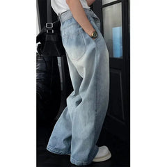 Threebooy  Mens Loose Fit Washed Wide Leg Jeans man baggy Floor Dragging Casual Streetwear Denim Pants  Trending Fashion High Quality