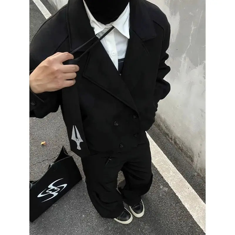 Threebooy Spring Autumn Suede Double-breasted Short Jacket Men's Autumn Winter American Style 2026 New Casual High-end Jacket Aesthetic