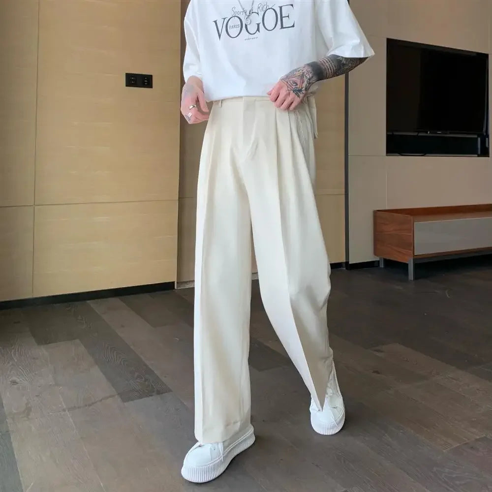 Threebooy  Men Suits Pants Wide Leg Black Pleated Baggy Summer 2024 Fashion Stylish Trousers for Men Korean Style Clothes Classic New in Up