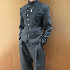 Threebooy  Slim Fit Men's Suit Warm 2 Piece(Jacket+Pants) Set Single Breasted Notch Lapel Blazer Smart Casual Banquet Evening Party