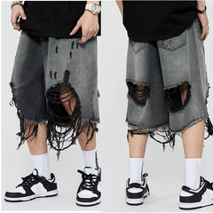 Threebooy Hip Hop Men's Shorts Summer High Street Man Denim Short Knee Length Pants