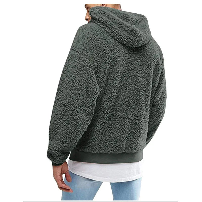 Threebooy Casual Hooded Men's Long Sleeve Autumn Winter Warm Pocket Loose Sweatshirt Plush Fleece Hoodies Pullover Oversized Loose Tops