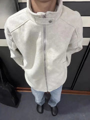 Threebooy Simple Solid Color Sweatshirt Stand Up Collar Woolen Jacket for Boys Girls Spring Autumn Loose Versatile Hoodie Hip Hop Coat
