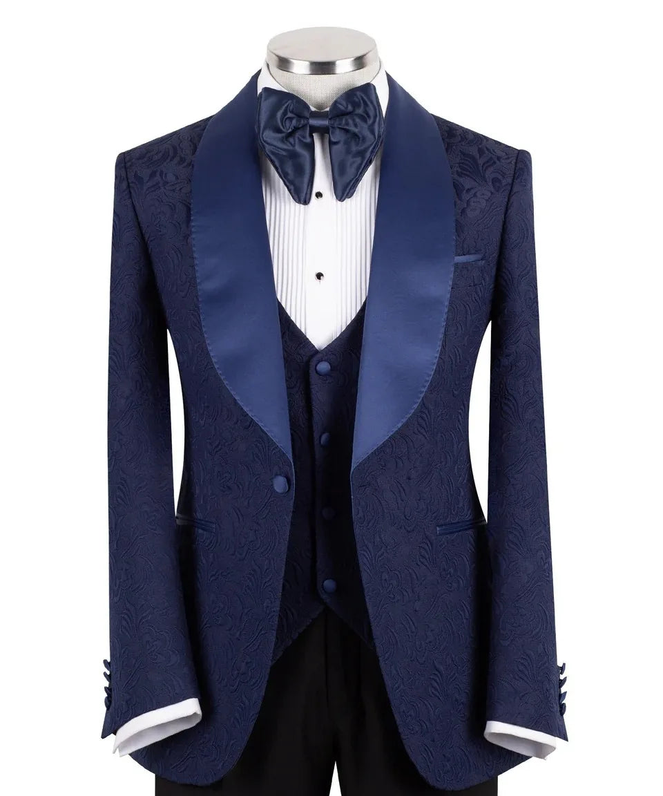 Threebooy  Modern Men's Suit 3 Pieces Blazer Vest Pants Jacquard Business Formal Work Wear Wedding Groom Tuxedos