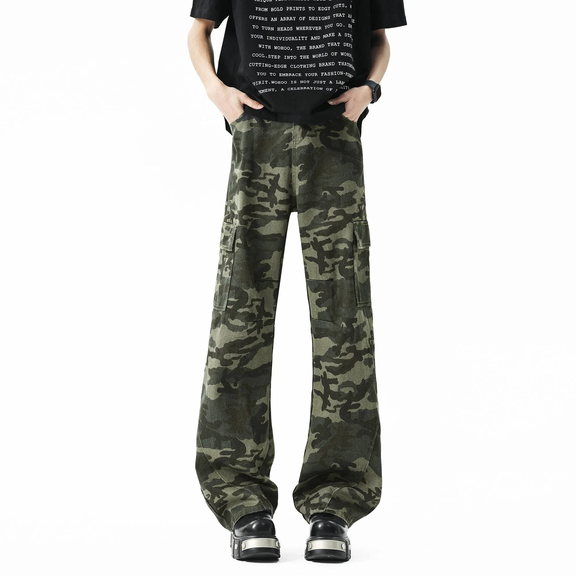 Threebooy Men Casual Straight Leg Camo Cargo Pants Outdoor Tactical Military Workwear Hiking Camping Durable Comfortable Jogger Trousers