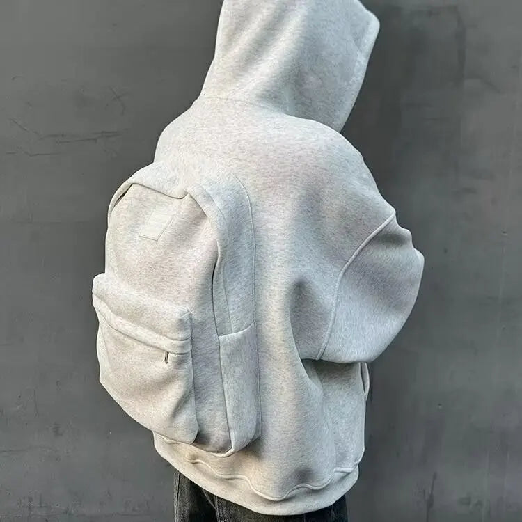 Threebooy  New Men's Autumn Winter Zip Up Hoodie Jacket Casual 3D Backpack Design Streetwear Durable Versatile Fashion Outerwear Coats Warm