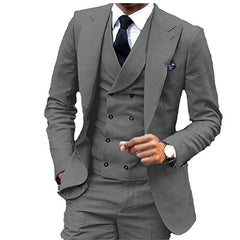 Threebooy  Suit 3 Pieces Blazer Vest and Pants Set Fitted Tuxedo for Groomsmen Elegant Party Dresses Retro Style Vest with V-neck