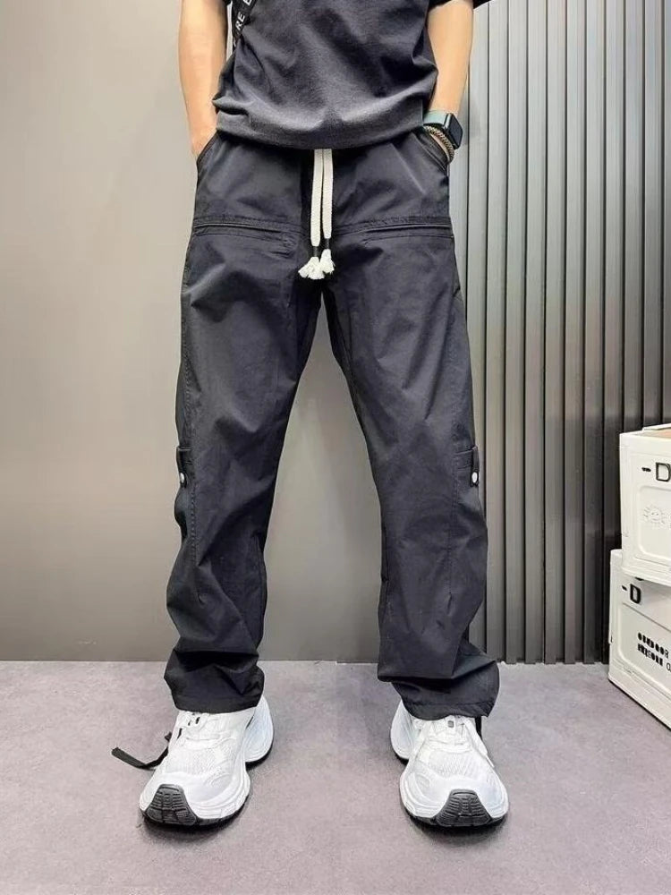 Threebooy Solid Color Baggy Straight Cargo Pants for Men Spring Summer New in Emo Techwear Fashion Cheap High Quality Casual Trousers Man