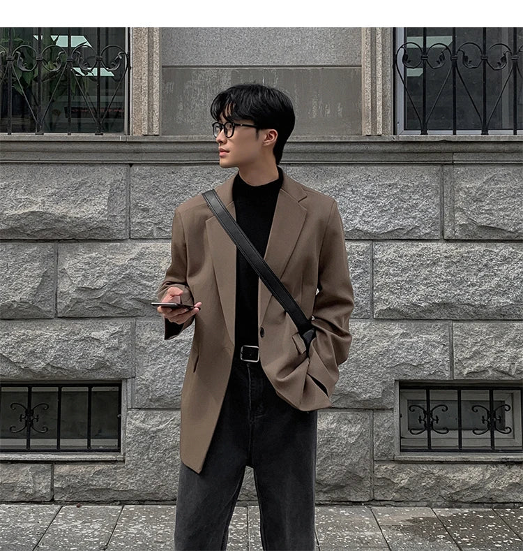 Threebooy Oversized Korean Style Men's Loose Casual Small Suit, Men's 2024 Autumn New Padded Shoulder Suit Jacket Unisex Top