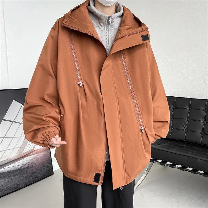 Threebooy Hooded Jackets Original Clothing Loose Fitting Men's Coats Models 2024 Man Hoodie Outerwear Korean Popular Clothes Style