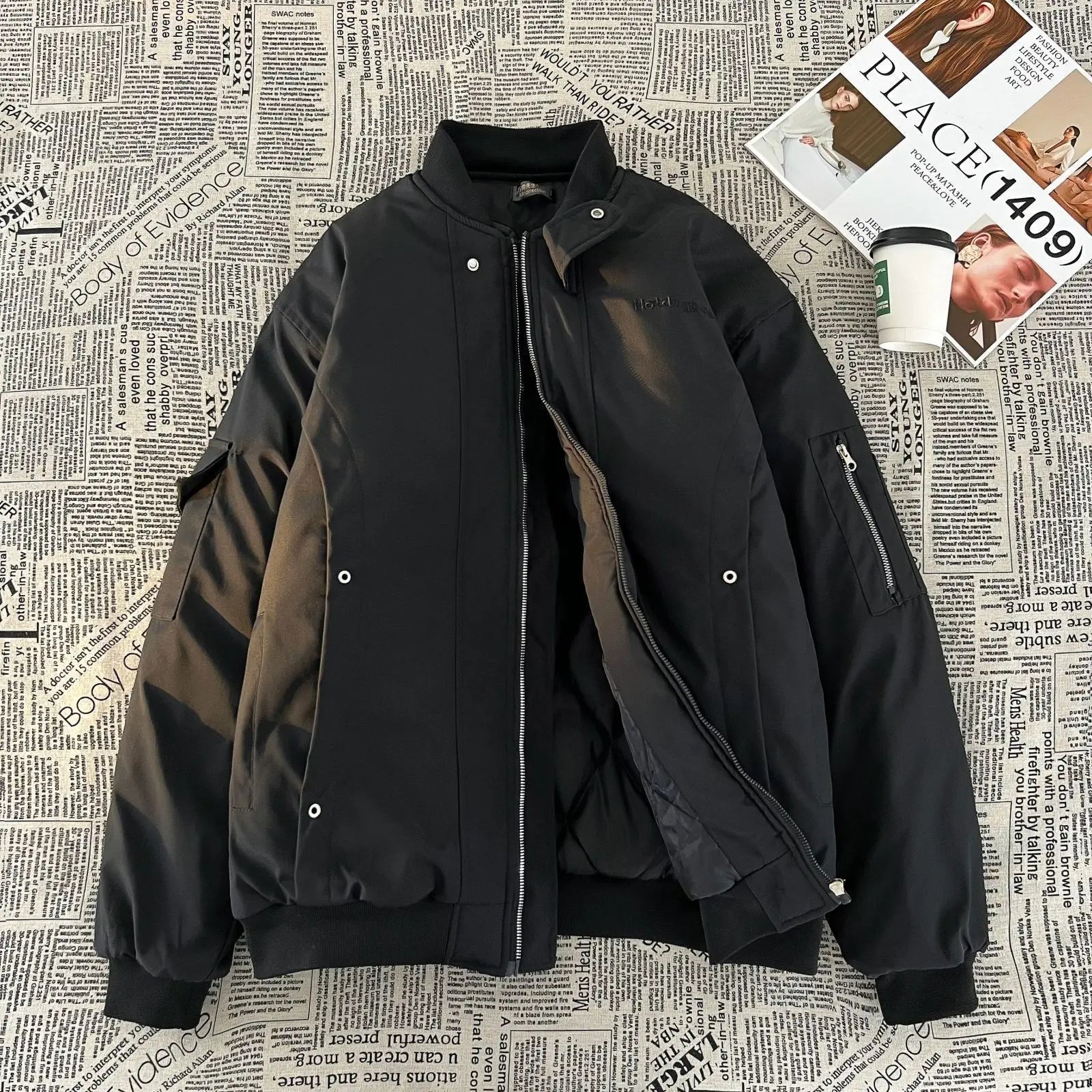 Threebooy American style autumn and winter men and women street trend thick jacket for couples loose retro Harajuku simple casual top y2k