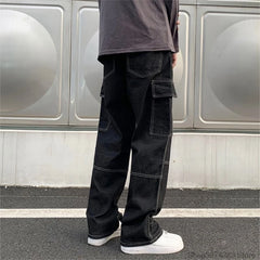 Threebooy Wide Leg Jeans Men loose Hip Hop Casual Men's Straight Baggy Denim Pants Streetwear Skateboard Pant Neutral Trousers Plus Size