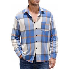 Threebooy  New Men's Plaid Spring Autumn Long-sleeved Shirt Jacket European American Brushed Cardigan  Trendy