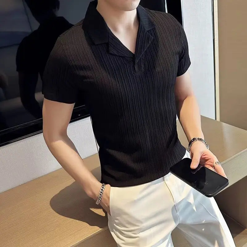 Threebooy  High End Fashion Smart Casual England Style Polo Shirt Summer New Versatile Short Sleeve Men Lapel Buttons Breathable Thin Tops