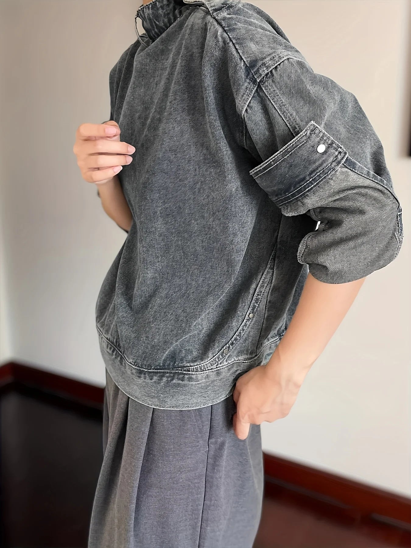 Threebooy Hong Kong style denim jacket men's fashion brand high street niche personality leisure collar pullover work jacket