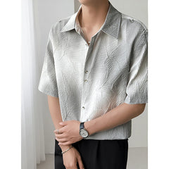 Threebooy Mens Slim Fit Short Sleeve Shirt man Gradient Color Trendy Summer Fashion Youth Style New Tech Fabric Casual Stylish Streetwear