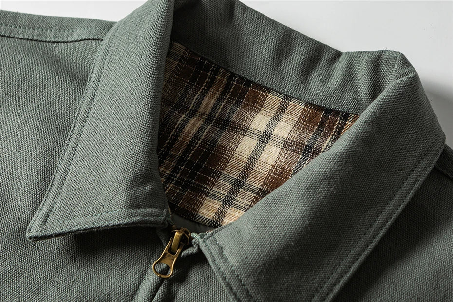 Threebooy Vintage Zipper Cotton Jacket Men Streetwear Harajuku Multi Pockets Cargo Coats Oversized Autumn New Loose Casual Jacket Male