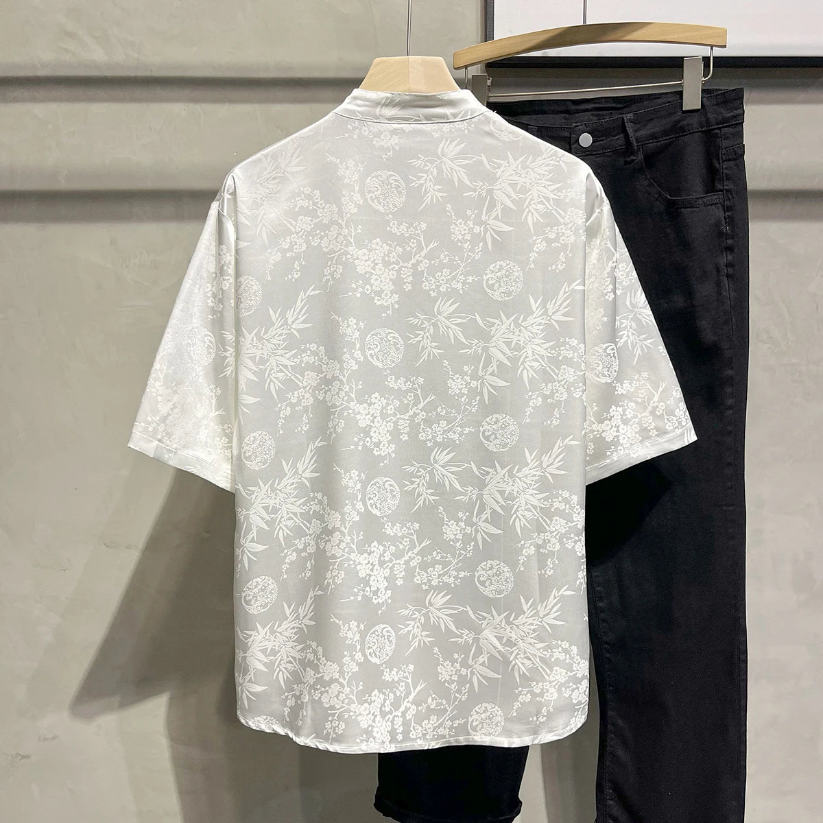 Threebooy  Chinese Style Men's Ice Silk Short-sleeved Shirt Men's Summer Ice Silk Fashion Trend Button Tang Suit Hanfu Thin Jacket Urban