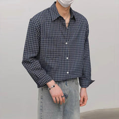 Threebooy New Fashion Men's Clothing Light Luxury Casual Textured Plaid Shirts Business Leisure Contrast Color Long Sleeve Cardigan Tops