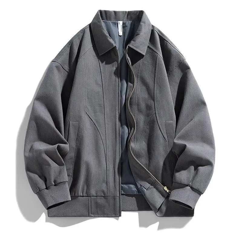 Threebooy  Khaki Detroit Work Jacket Men's Spring Trendy American Retro Cleanfit Contrast Lapel Jacket Simple Elegant Preppy Coat