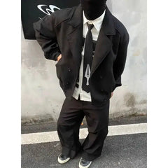 Threebooy Spring Autumn Suede Double-breasted Short Jacket Men's Autumn Winter American Style 2026 New Casual High-end Jacket Aesthetic