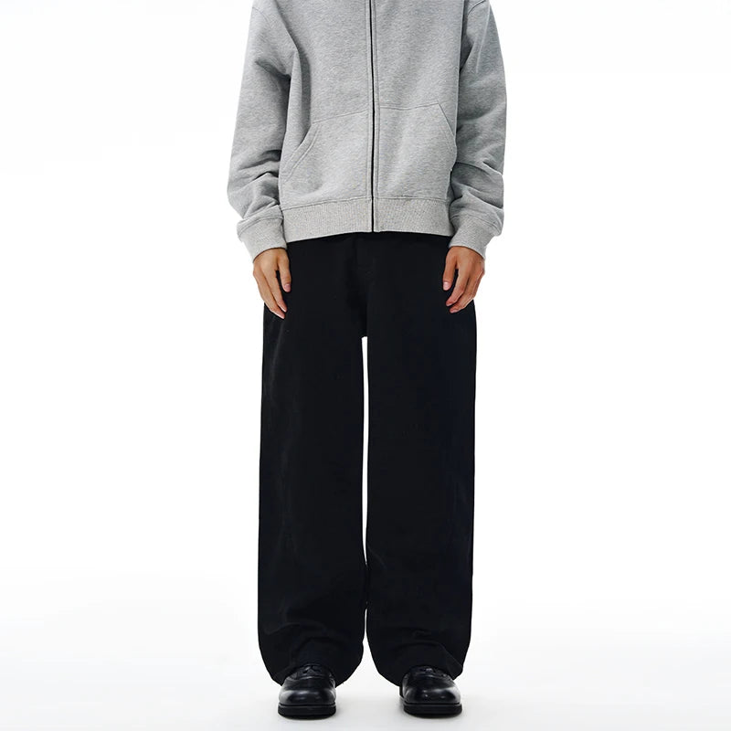 Threebooy 100% Pure Cotton Wide-leg Pants Men's Autumn New Oversized Comfortable Loose Casual Trousers Brown White Fashion Streetwear