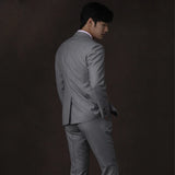 Threebooy Premium Sharkskin Light Gray Suit: Stylish and Sophisticated Men's Formal Wear with Wool and Half-Linen Lining