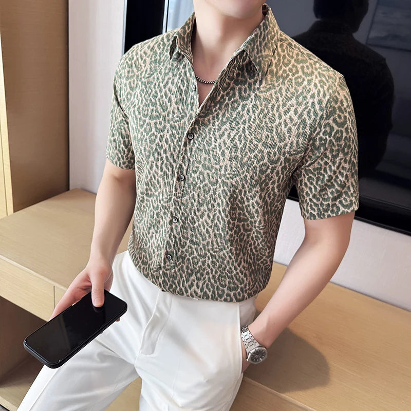 Threebooy  Camisas De Hombre Fashion Leopard Pattern Men's Shirt High Quality Business Social Banquet Slim Fit Versatile Shirt Size 4XL-M