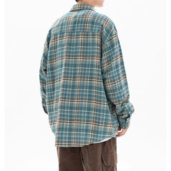 Threebooy  Autumn Casual Men's Double Pockets Plaid Long Sleeve Shirt Vintage Loose Shirts Handsome Harajuku Couples Cozy All-match Shirt