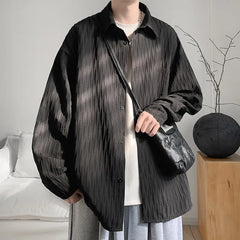 Threebooy New fabric Long-sleeved Shirts Men Korean Comfortable Blouses Casual Loose Single Breasted Textured Mens shirt Harajuku