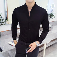 Threebooy  New Style Male Casual Dress Spring Long Sleeve Shirts/Men's High Quality Stand Collar Business Shirts/Plus Size S-5XL