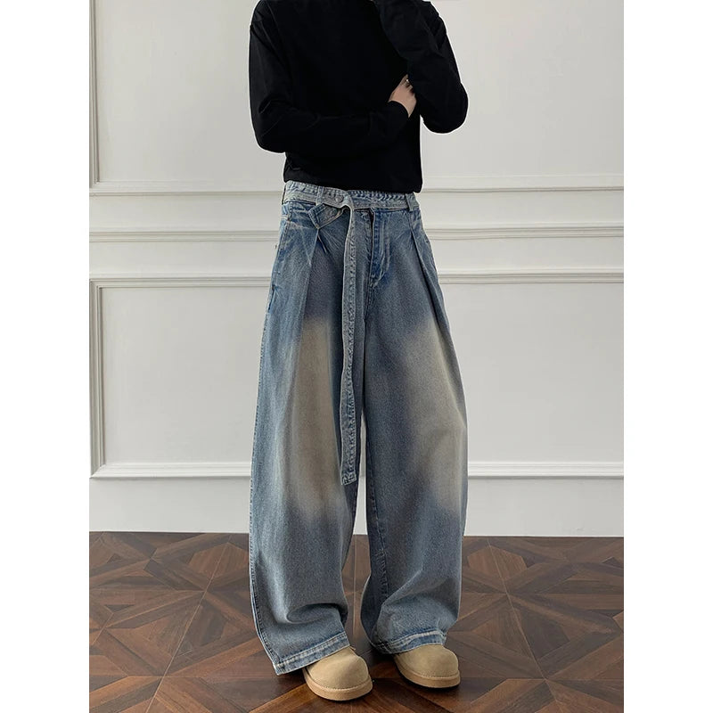 Threebooy Jeans men Wash Light Blue Relaxed Fit 2025 New Arrival High Quality Distressed Denim Pants Men Streetwear Fashion Youth Casual