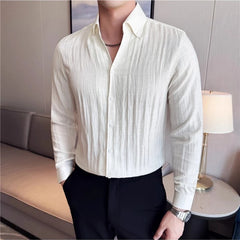 Threebooy  Men's Linen Long Sleeved Shirt Fashionable Business Casual Lightweight Breathable Comfortable Casual Solid Color Shirt