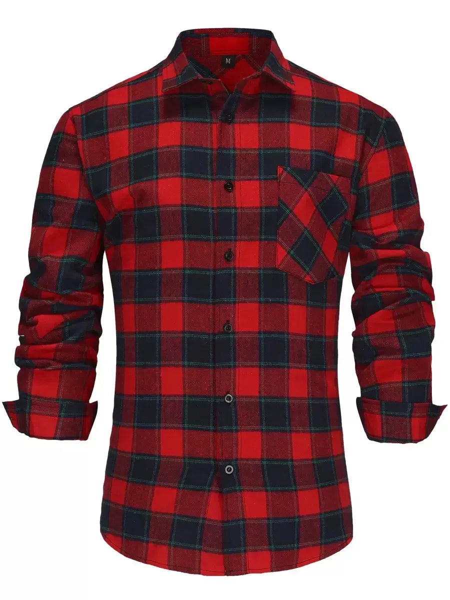 Threebooy  Autumn and Spring New Fashion Trend American Vintage Long Sleeve Plaid Shirt Men's Loose Sports Comfortable High Quality Shirt