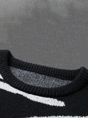 Threebooy  Graffiti Pattern Jacquard Men Fall Winter Loungewear Shirt Long Sleeve Round Neck Trendy Anti-pilling Pullover for Men