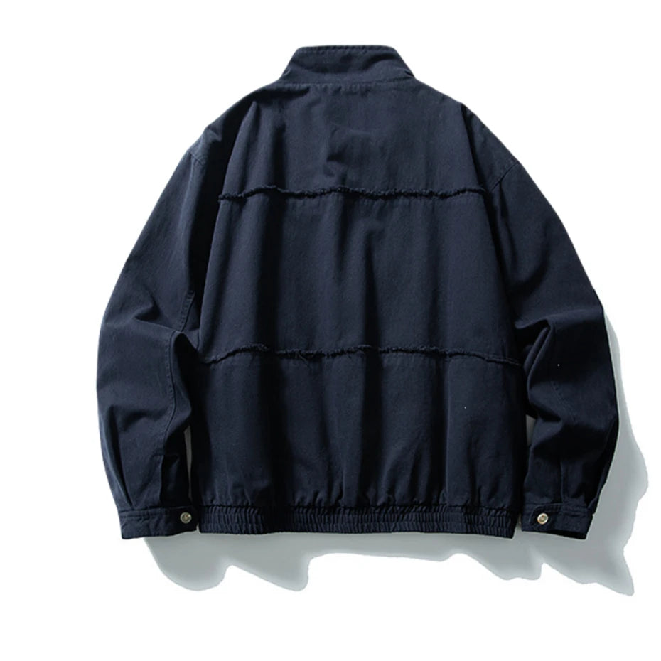 Threebooy Vintage Raw Edge Cargo Jacket Mens Streetwear Punk Y2k Casual Coats Oversized Harajuku Loose Japan Style Zip Up Jackets Male