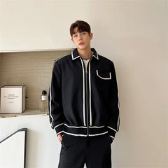 Threebooy Korean Street clothing fashion Spring Casual Contrast Colors Striped Male Casual Jacket Men's Niche Desgin Black Coats