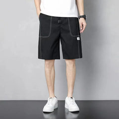 Threebooy  Summer Quick Drying Casual Sports Shorts Men Solid Elastic Waist Drawstring Patchwork Pockets Loose Straight Five-Point Pants