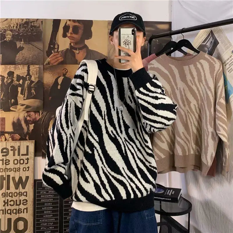 Threebooy Sweater Stripe baggy Harajuku Fashion Men's Clothes Winter Trend Women's Print Oversize Korean Knit Hip Hop Clothing Sweaters