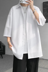 Threebooy Mens Solid Short sleeved Shirt Korean Ice Silk Fashion Shirts Comfortable Blouse Men Casual Loose Classic Shirt Plus Size 4XL